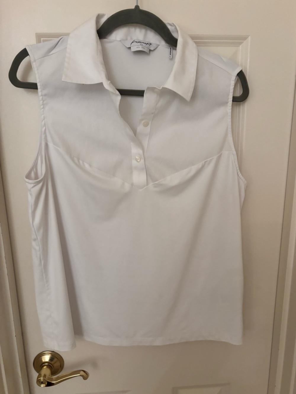 Foxcroft White Knit Layering Tank with Cotton Collar-size L
